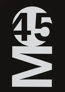 Manhattan45 logo,  letter M on side, 45 in circle